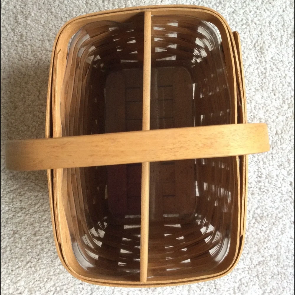 Longaberger Spring Basket with Handle with Wood 4 Way Divider and Protector